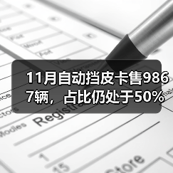 11月自动挡皮卡售9867辆,占比仍处于50%以下(图3) 11月自动挡皮卡售9867辆,占比仍处于50%以下(图3)